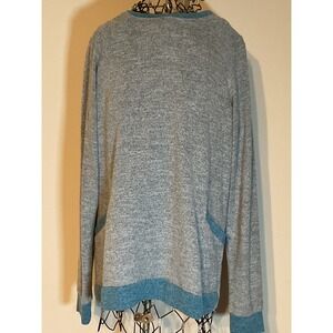 Beyove Womens Gray Teal Contrast Trim Raglan Long Sleeve Knit Top Pocket Medium